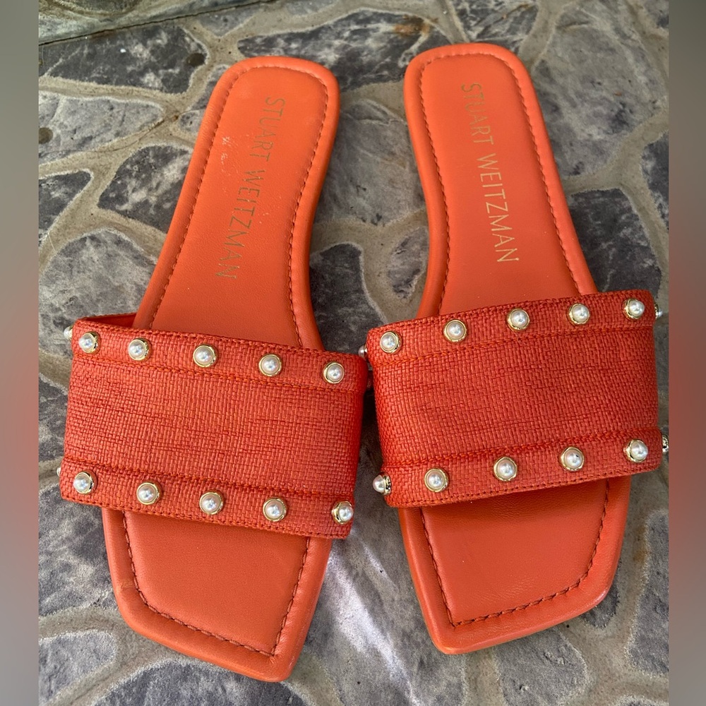 Stuart Weitzman Pearl Embellished Slide Sandals